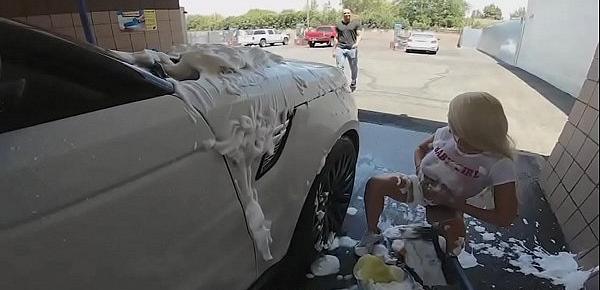  Sucked by thick big tit after wet carwash